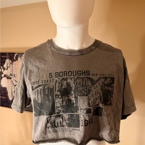 Garage 5 Boroughs NYC Graphic Cropped T-Shirt Gray Size M
